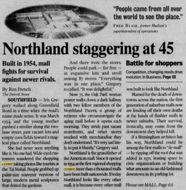 Northland Center - Sept 1999 Article